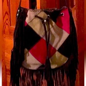PATRICIA NASH Fringe hippie boho, patch purse suede